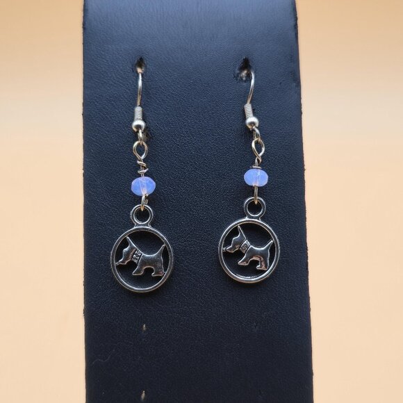 Sterling Silver Terrier Dog Tarnished Dangle Earrings A5447 - Picture 1 of 5